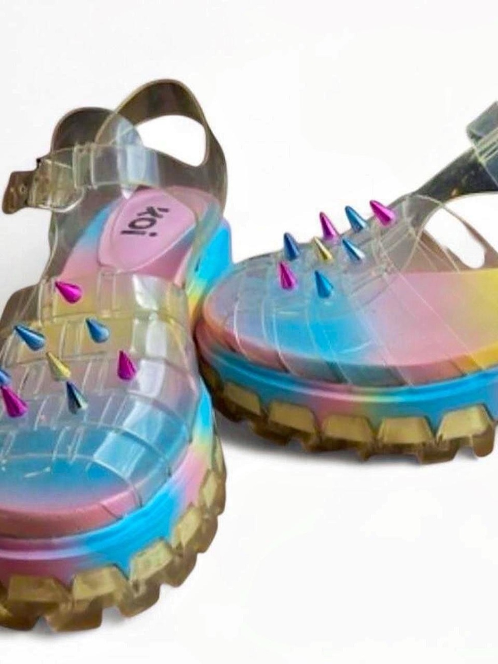 koi Iridescent Jelly Platform Sandals with Colorful Spikes